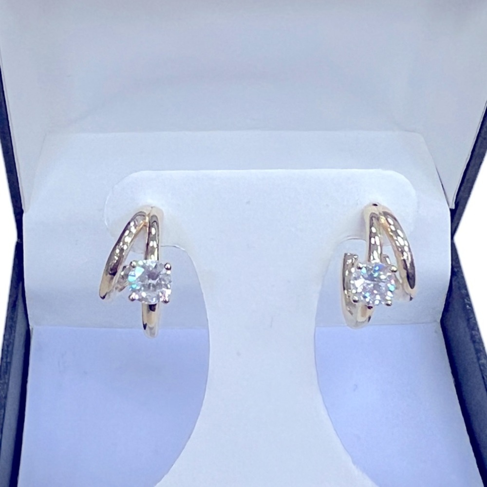 Diamond Zircon 1” Gold Plated Hoops, 1.5 - 2 Ct, Classic Box, NWOT